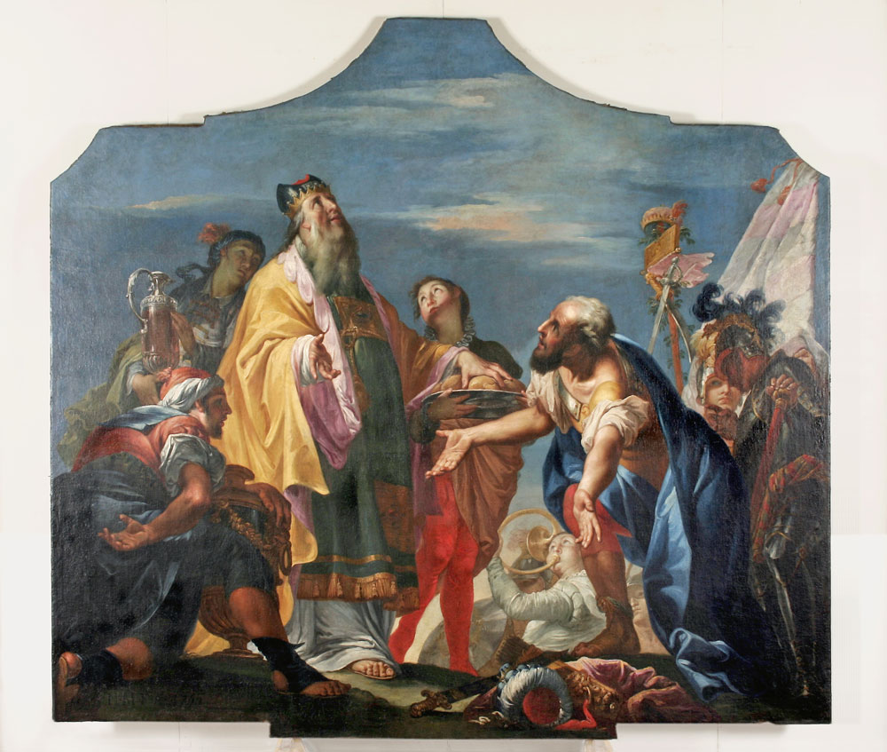 Restauro Dipinto raffigurante Scena biblica olio su tela ; autore Marco Marcola ( sec. XVIII)