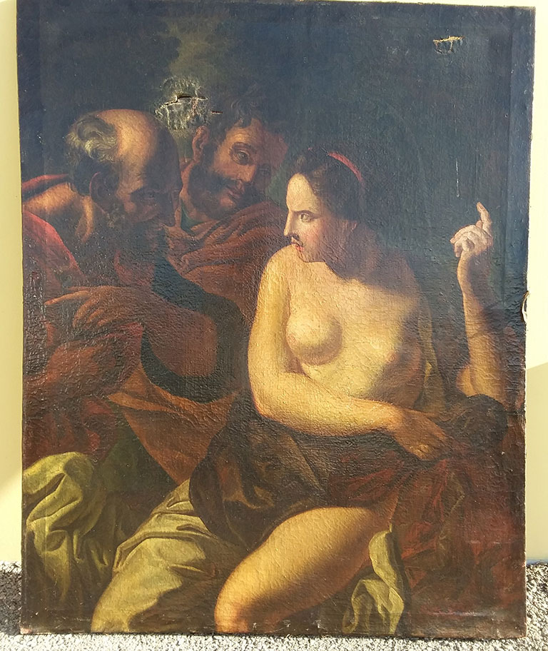 Dipinto Raffigurante Susanna E I Vecchioni, Olio Su Tela Sec. Xvii
